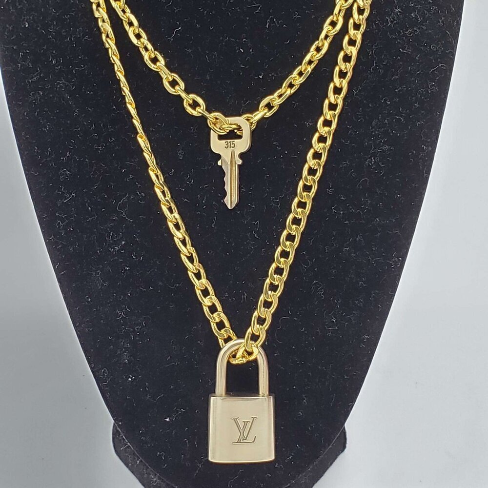 Authentic Louis Vuitton Lock & Key w/ 18k Gold Plated Chain Necklace - Picture 9 of 11